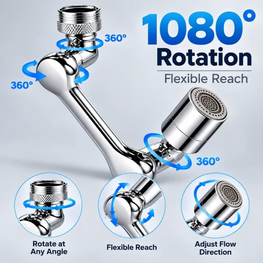 1080° Rotating Robotic Arm Dual Spray Faucet Extender 2