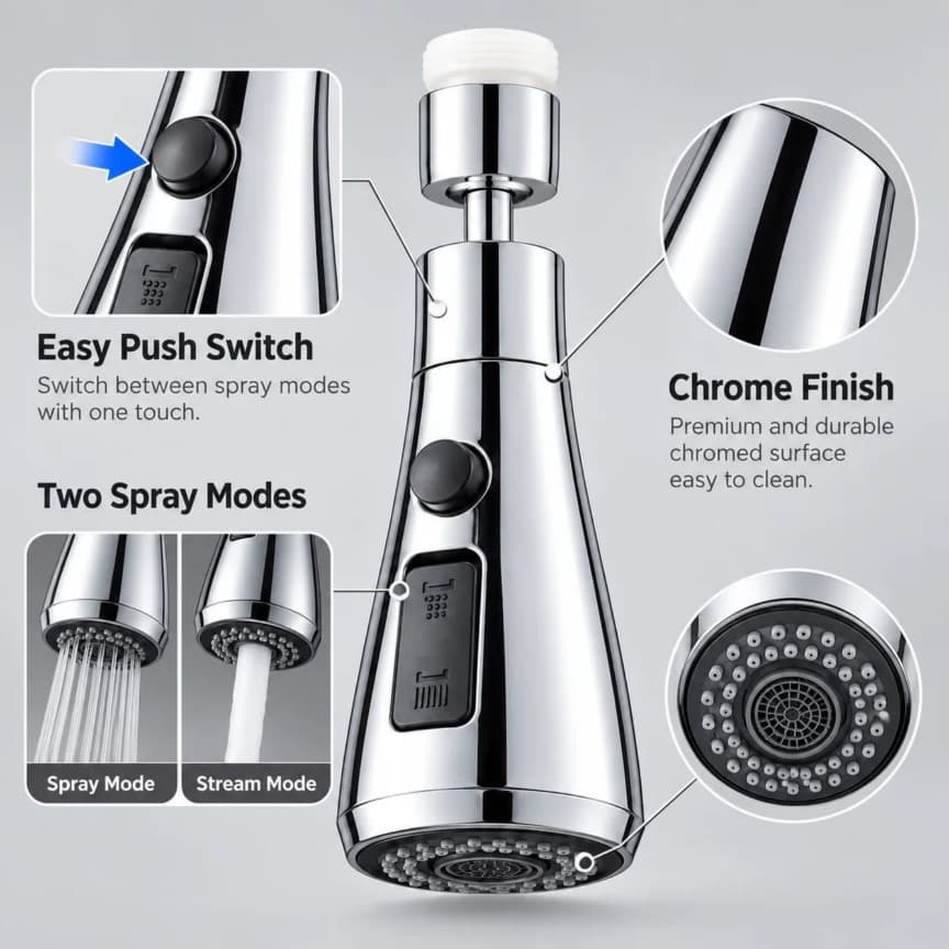 360° Swivel Faucet Aerator – Dual-Mode Spray 2