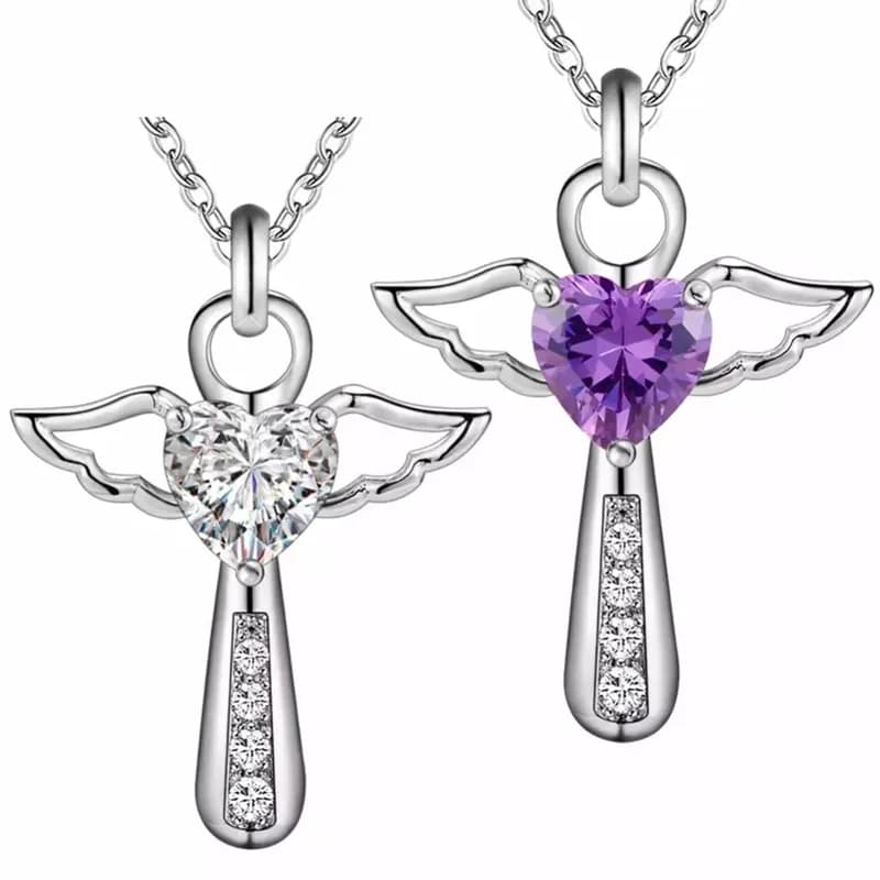 Angelic Cross Heart Stone Necklace