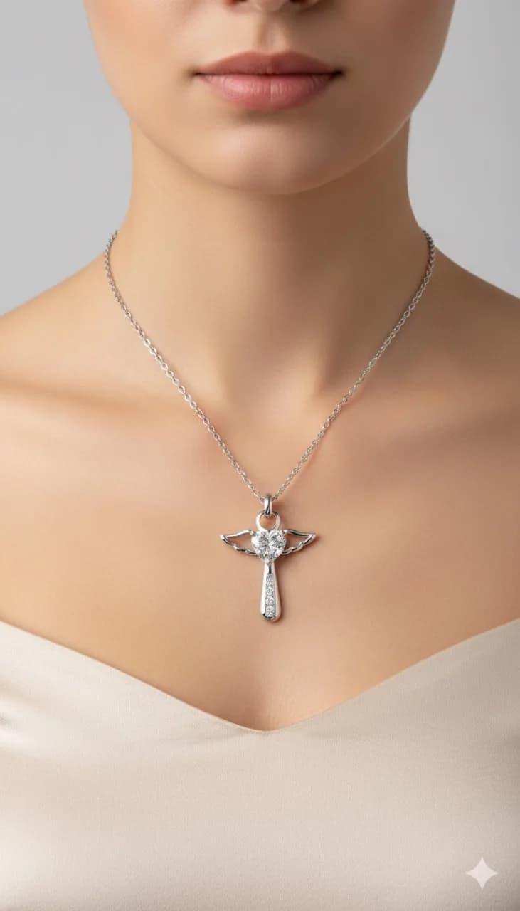 Angelic Cross Heart Stone Necklace