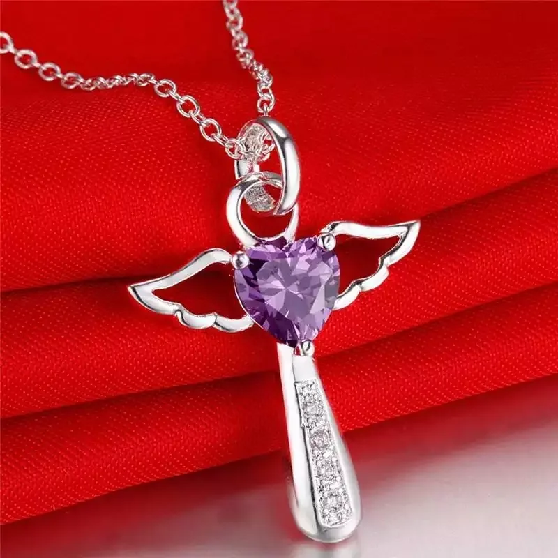 Angelic Cross Heart Stone Necklace