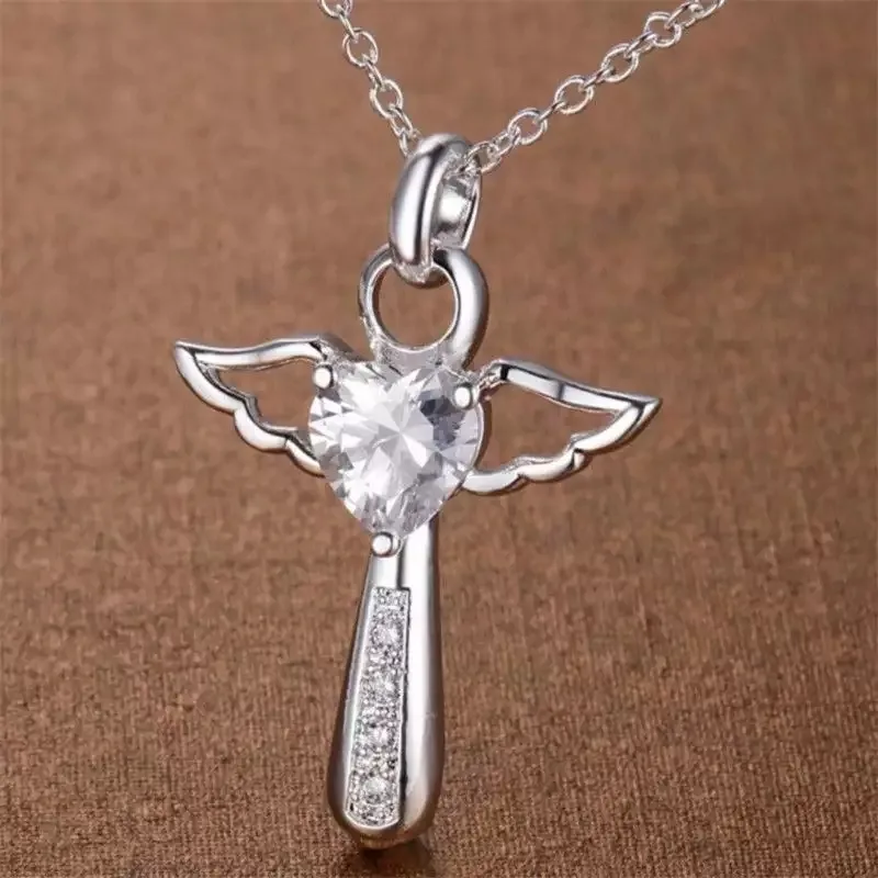 Angelic Cross Heart Stone Necklace