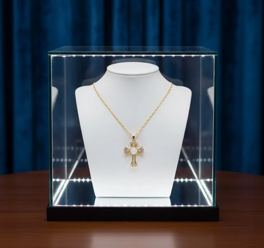 Cross And Holy Mary Gold Necklace