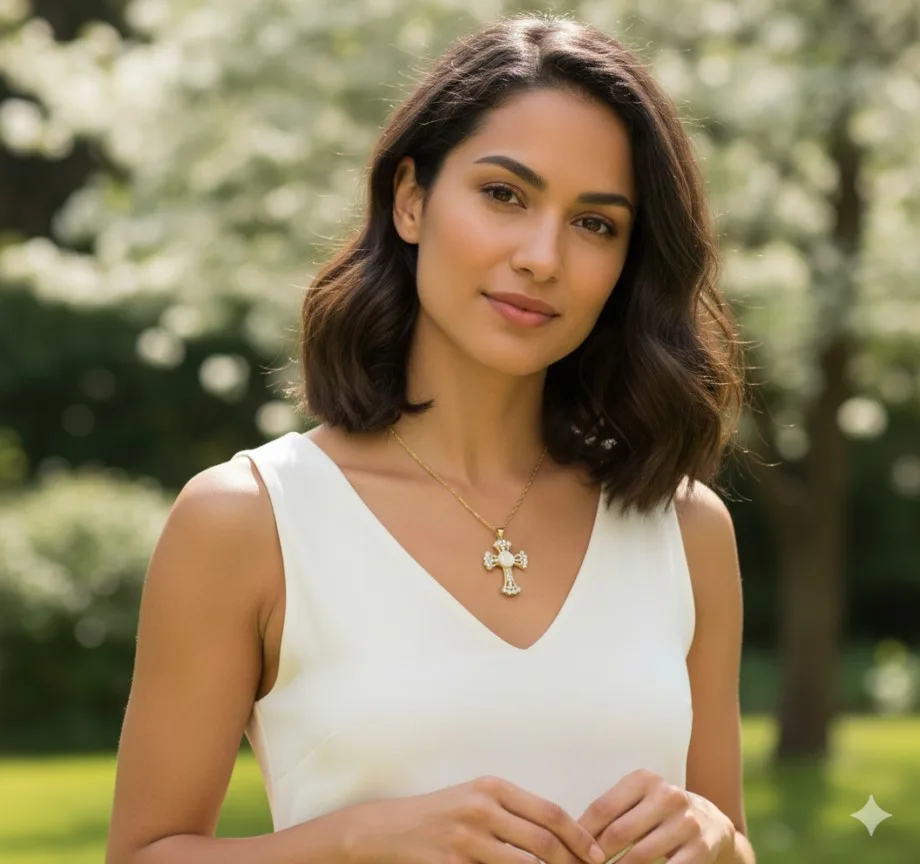 Cross And Holy Mary Gold Necklace