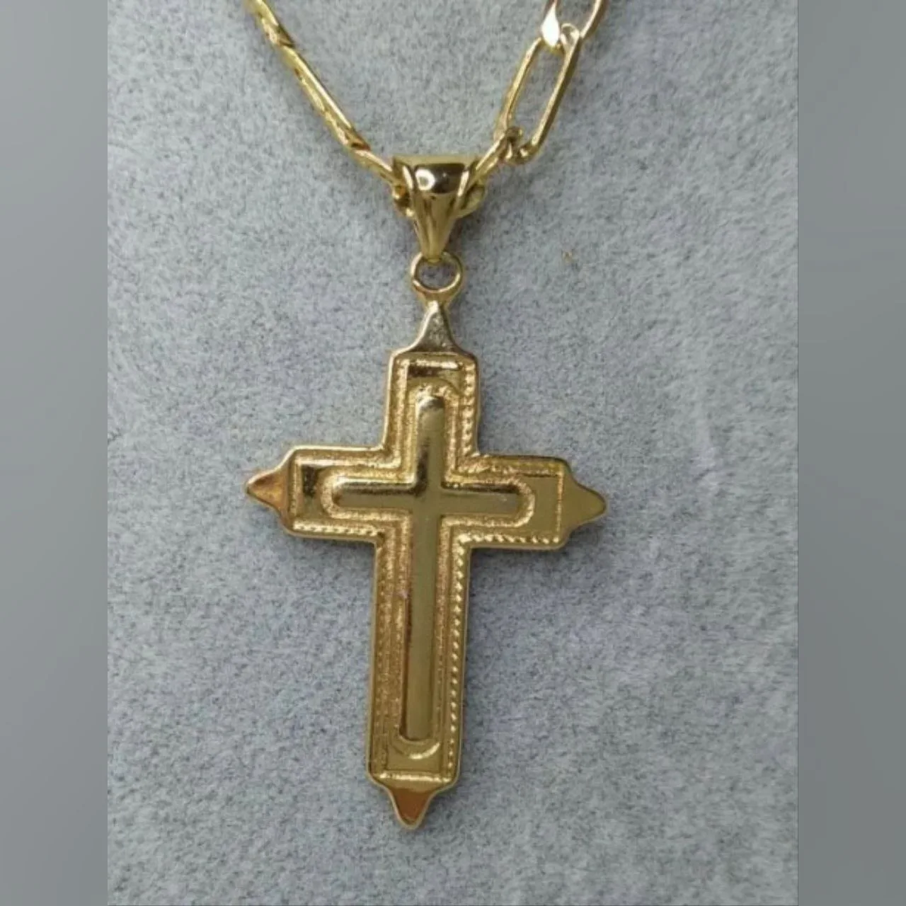 Engraved Double Cross Necklace
