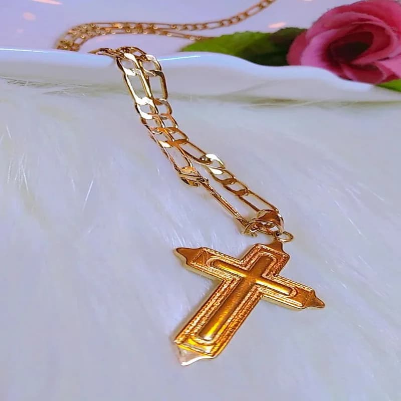 Engraved Double Cross Necklace