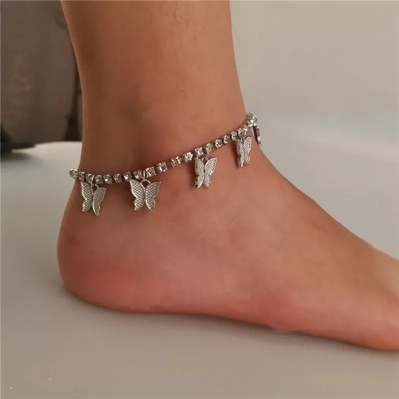Rhinestone Crystal Butterfly Anklet