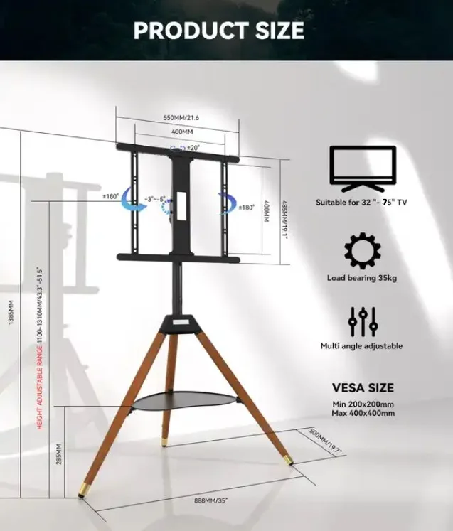 Tripod TV Stand With 3 Legs and a Metal Tray