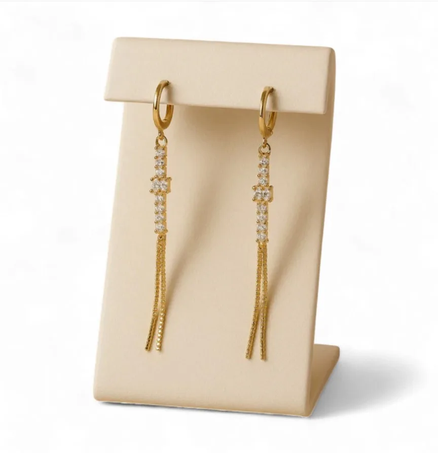 Gold Stone Tassel Drop Earrings