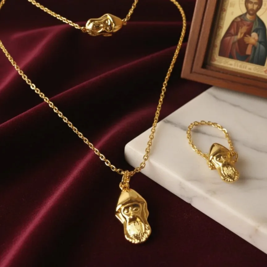 Saint Charbel Golden Religious Jewelry Set