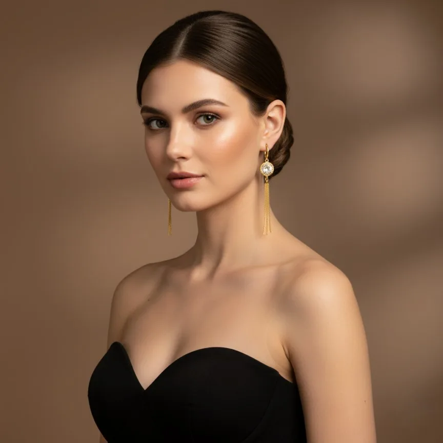 Gold Tassel Drop Earrings with Crystal Accent