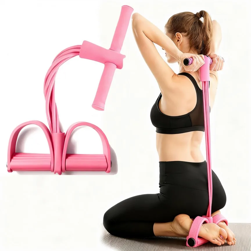 Elastic Resistance Pull Rope with Pedals - 6 Tubes
