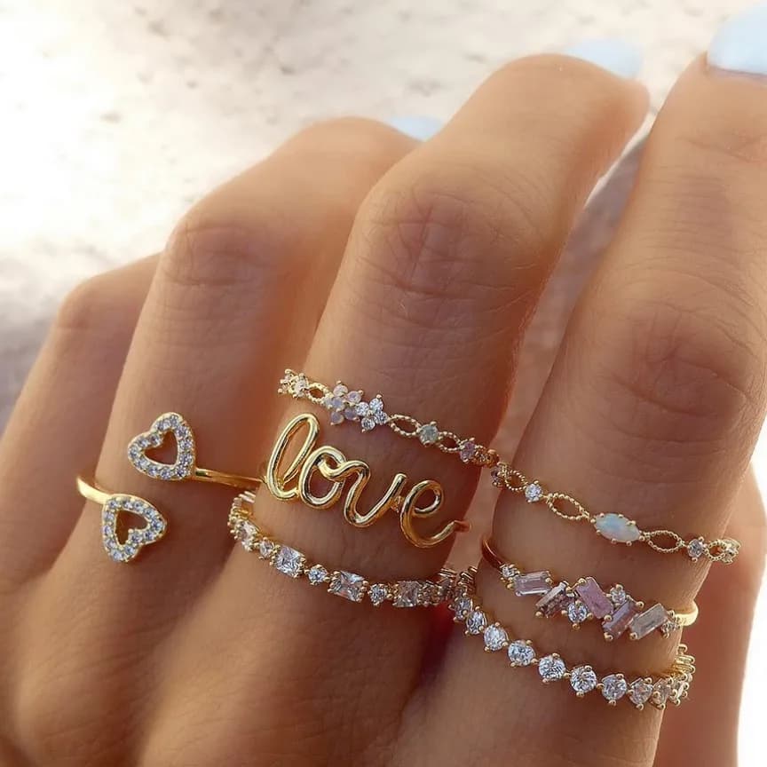 Golden Love & Charm Ring Set