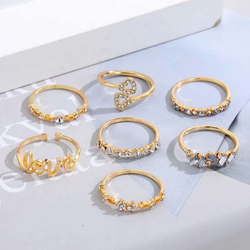 Golden Love & Charm Ring Set