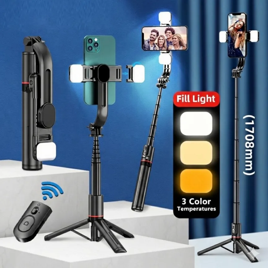 Multi-Use Extendable F16 Tripod And Selfie Stick With Dual Lights