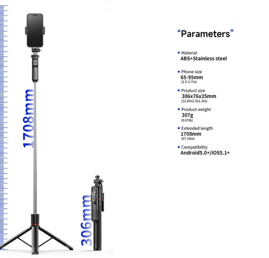 Multi-Use Extendable F16 Tripod And Selfie Stick With Dual Lights
