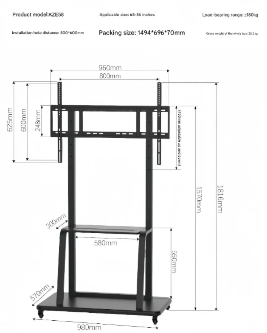 Heavy-Duty Mobile TV Stand Cart for 42" to 100" Screens