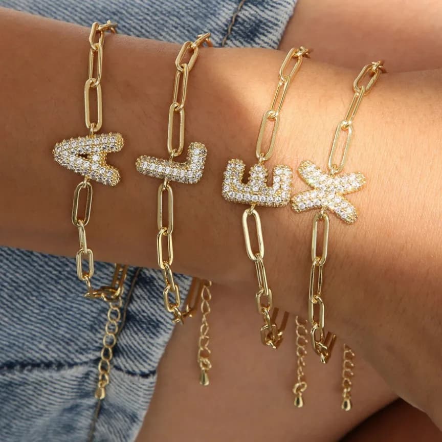 Crystal Initial Gold Bracelet