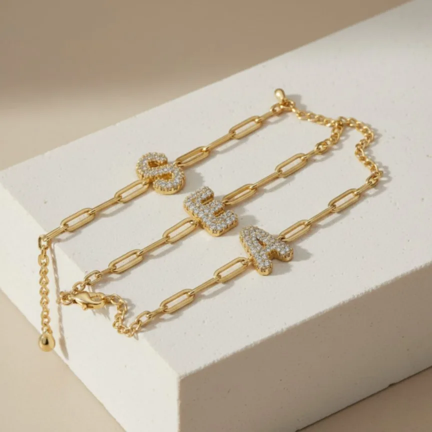 Crystal Initial Gold Bracelet