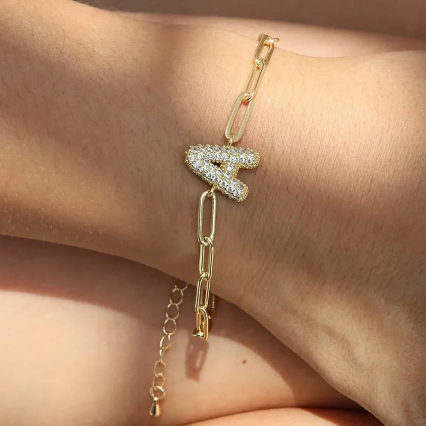 Crystal Initial Gold Bracelet