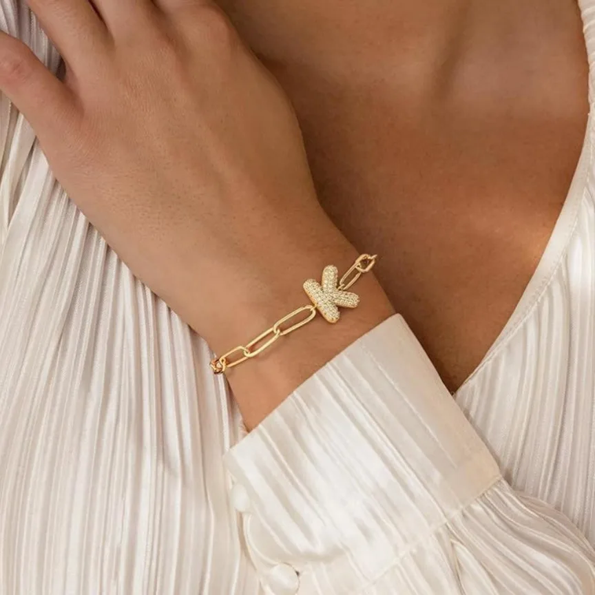 Crystal Initial Gold Bracelet