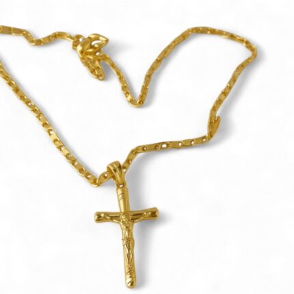 Gold Cross Necklace with Detailed Jesus Pendant