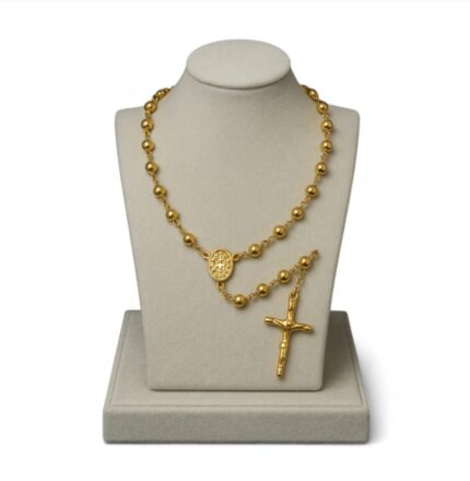 Gold Rosary Necklace with Cross Pendant