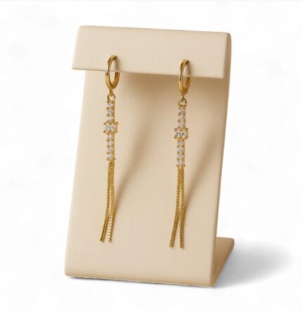 Gold Stone Tassel Drop Earrings